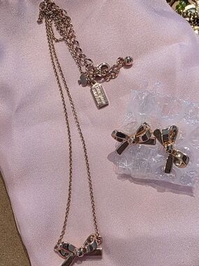Kate Spade Rose Gold Bow Necklace and Earrings Set